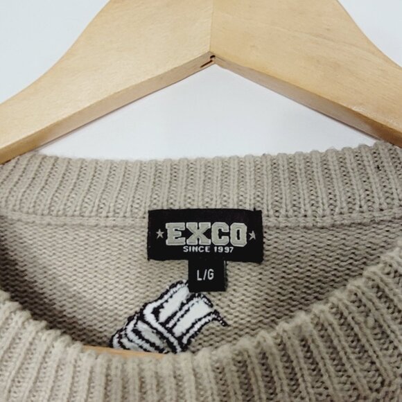Exco Wear Vintage Beige Knit Long Sleeve Stripe Retro Crew Neck Pullover Sweater - Picture 9 of 10